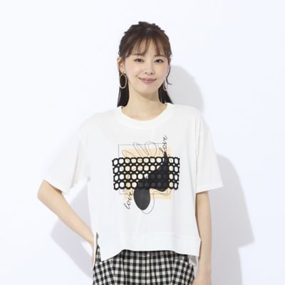 ＜Liliane Burty Eclat (Women/小さいサイズ) ＞【Ｓ・Ｍサイズ】プリント＋レースデザインＴシャツ（７３１２３５２７）