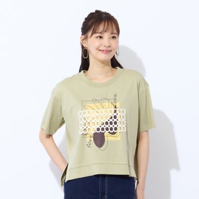 【Ｓ・Ｍサイズ】プリント＋レースデザインＴシャツ（７３１２３５２７）