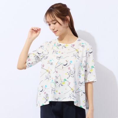 洗える】イレギュラーヘム幾何プリントTシャツ（73123656 