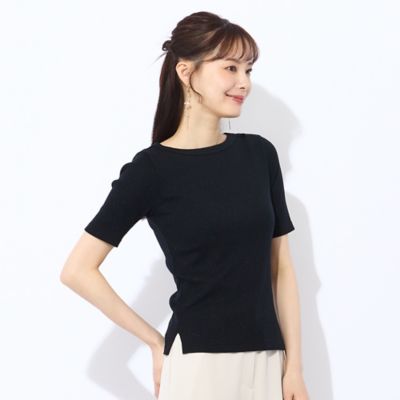 ＜Liliane Burty Eclat (Women/小さいサイズ) ＞【Ｓ・Ｍサイズ】ラメリブジャージー　半袖Ｔシャツ（ブラック）（７３１２４５５１Ａ）