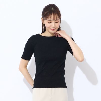 【Ｓ・Ｍサイズ】ラメリブジャージー　半袖Ｔシャツ（ブラック）（７３１２４５５１Ａ）