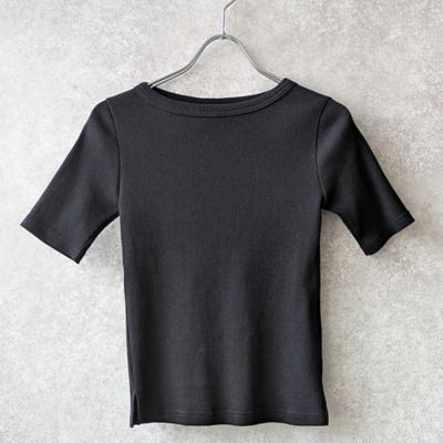 【Ｓ・Ｍサイズ】ラメリブジャージー　半袖Ｔシャツ（ブラック）（７３１２４５５１Ａ）