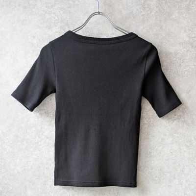 【Ｓ・Ｍサイズ】ラメリブジャージー　半袖Ｔシャツ（ブラック）（７３１２４５５１Ａ）
