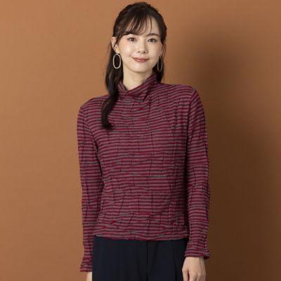 【Ｓ・Ｍサイズ】ウォッシャブルウール　ボーダーボトルネックＴシャツ（７３１２５３６２）