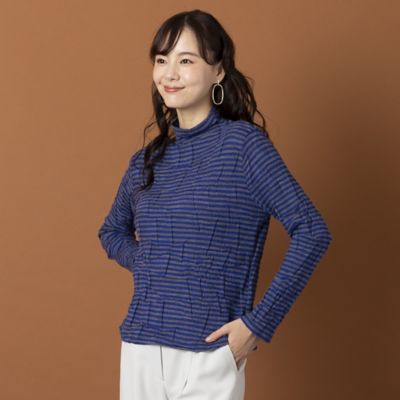 【Ｓ・Ｍサイズ】ウォッシャブルウール　ボーダーボトルネックＴシャツ（７３１２５３６２）