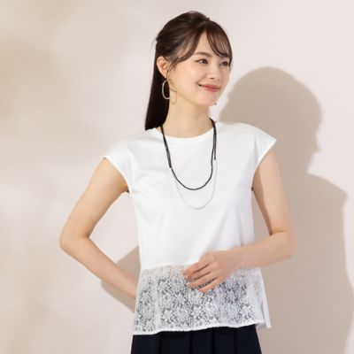 【Ｓ・Ｍサイズ】裾レース切替　スムース無地Ｔシャツ（７３１２５４０１）