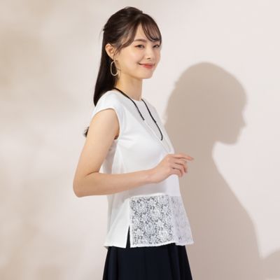 【Ｓ・Ｍサイズ】裾レース切替　スムース無地Ｔシャツ（７３１２５４０１）