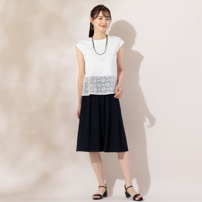 【Ｓ・Ｍサイズ】裾レース切替　スムース無地Ｔシャツ（７３１２５４０１）