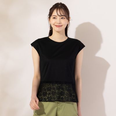 【Ｓ・Ｍサイズ】裾レース切替　スムース無地Ｔシャツ（７３１２５４０１）