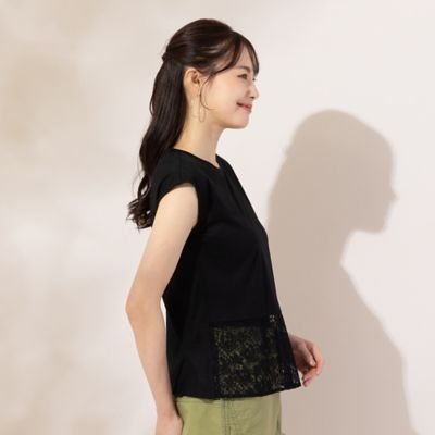 【Ｓ・Ｍサイズ】裾レース切替　スムース無地Ｔシャツ（７３１２５４０１）