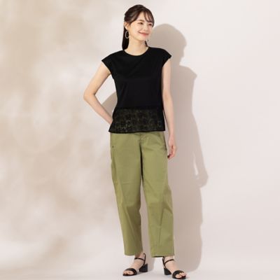 【Ｓ・Ｍサイズ】裾レース切替　スムース無地Ｔシャツ（７３１２５４０１）