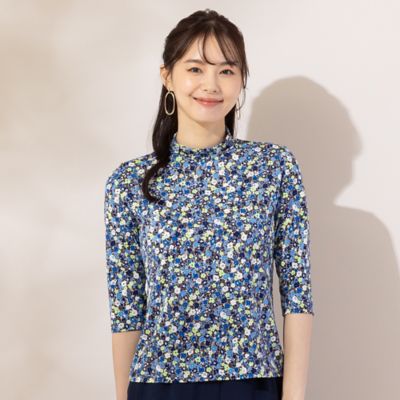 【Ｓ・Ｍサイズ】小花プリント　ハイネックＴシャツ（７３１２５４２１）