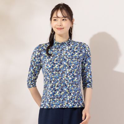 【Ｓ・Ｍサイズ】小花プリント　ハイネックＴシャツ（７３１２５４２１）