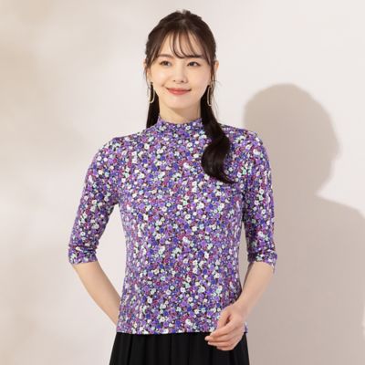 【Ｓ・Ｍサイズ】小花プリント　ハイネックＴシャツ（７３１２５４２１）