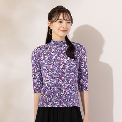 【Ｓ・Ｍサイズ】小花プリント　ハイネックＴシャツ（７３１２５４２１）