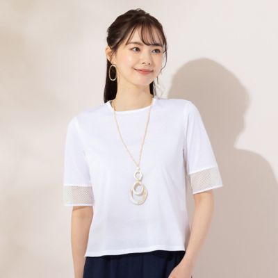 【Ｓ・Ｍサイズ】綿天竺×チェッカーレース　Ｔシャツ（７３１２５４５１）