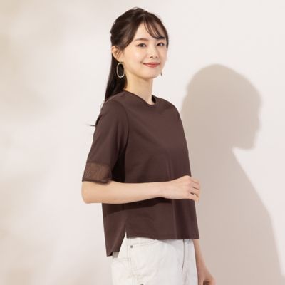 【Ｓ・Ｍサイズ】綿天竺×チェッカーレース　Ｔシャツ（７３１２５４５１）