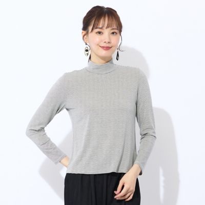 ＜Liliane Burty Eclat (Women/小さいサイズ) ＞【洗える】吸湿発熱　細ボーダーハイネックＴシャツ（７３１２５５５５）