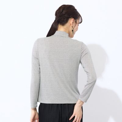 洗える】吸湿発熱 細ボーダーハイネックTシャツ（73125555