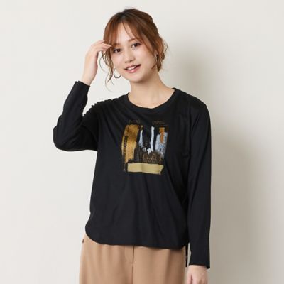 洗える】スムースプリント長袖Tシャツ（73125651） | Liliane