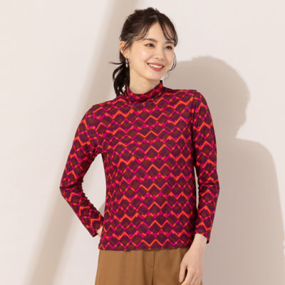 ＜Liliane Burty Eclat (Women/小さいサイズ) ＞【Ｓ・Ｍサイズ】フランス製素材　幾何プリントハイネックＴシャツ（７３１２６４０１）