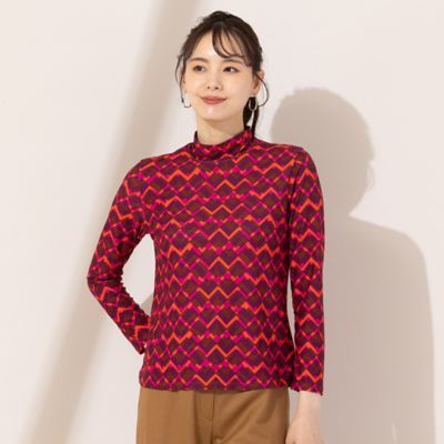 【Ｓ・Ｍサイズ】フランス製素材　幾何プリントハイネックＴシャツ（７３１２６４０１）