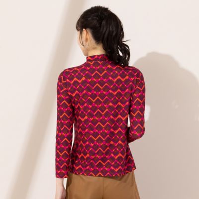 【Ｓ・Ｍサイズ】フランス製素材　幾何プリントハイネックＴシャツ（７３１２６４０１）