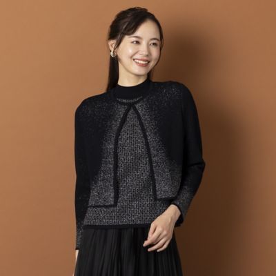 ＜Liliane Burty Eclat (Women/小さいサイズ) ＞【Ｓ・Ｍサイズ】ラメ混　ノーカラーニットボレロ［アンサンブル可］（７３１３１４０２）