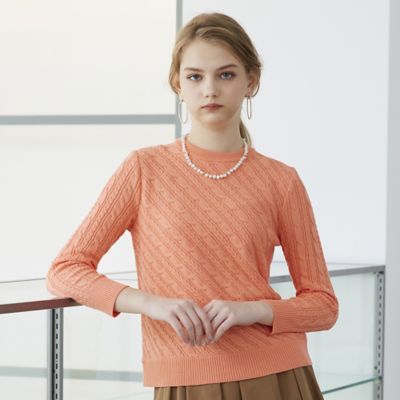 ＜Liliane Burty Eclat (Women/小さいサイズ) ＞【Ｓ・Ｍサイズ】ななめケーブル編み　プルオーバーニット（７３１３２４０１）