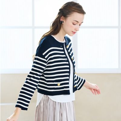 ＜Liliane Burty Eclat (Women/小さいサイズ) ＞【Ｓ・Ｍサイズ】ボーダーニットカーディガン（７３１３２５０３）