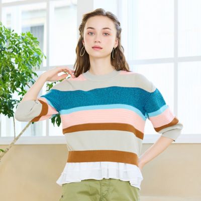 【Ｓ・Ｍサイズ】ウォッシャブル変わり織りボーダー　プルオーバーニット（７３１３２５０４）