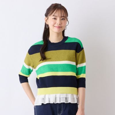 【Ｓ・Ｍサイズ】ウォッシャブル変わり織りボーダー　プルオーバーニット（７３１３２５０４）