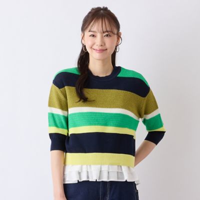 【Ｓ・Ｍサイズ】ウォッシャブル変わり織りボーダー　プルオーバーニット（７３１３２５０４）
