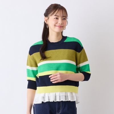 【Ｓ・Ｍサイズ】ウォッシャブル変わり織りボーダー　プルオーバーニット（７３１３２５０４）