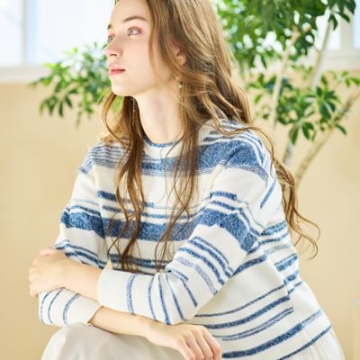 Liliane Burty Eclat (Women/小さいサイズ) /リリアンビューティ エクラ 【S・Mサイズ】ウォッシャブル カスリボーダーニット(73132556)