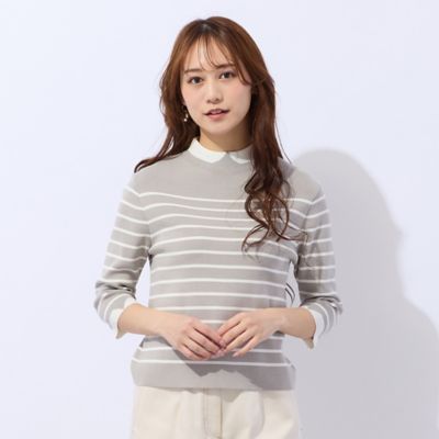 ＜Liliane Burty Eclat (Women/小さいサイズ) ＞【洗える】衿付き風ボーダーニット（７３１３２６０７）