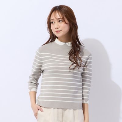 洗える】衿付き風ボーダーニット（73132607） | Liliane Burty
