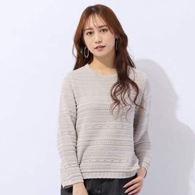 ＜Liliane Burty Eclat (Women/小さいサイズ) ＞綿混ボーダー編地変化ニット（７３１３２６５６）