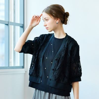 Liliane Burty Eclat (Women/小さいサイズ) /リリアンビューティ エクラ 【Ｃｈａｒｍｅ　ｐａｒ　Ｅｃｌａｔ】ウォッシャブル　レース×リブカーディガン（７３１３３５６１）