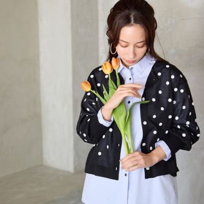 ＜Liliane Burty Eclat (Women/小さいサイズ) ＞【洗える】ドットプリントカーディガン（７３１３３６０２）