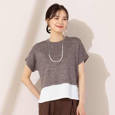 【Ｓ・Ｍサイズ】ニット×布帛　フレンチスリーブプルオーバー（７３１３５４６１）