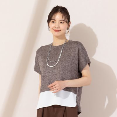 【Ｓ・Ｍサイズ】ニット×布帛　フレンチスリーブプルオーバー（７３１３５４６１）