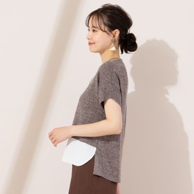 【Ｓ・Ｍサイズ】ニット×布帛　フレンチスリーブプルオーバー（７３１３５４６１）