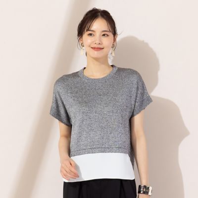 【Ｓ・Ｍサイズ】ニット×布帛　フレンチスリーブプルオーバー（７３１３５４６１）