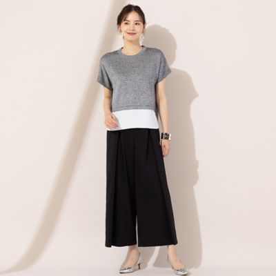 【Ｓ・Ｍサイズ】ニット×布帛　フレンチスリーブプルオーバー（７３１３５４６１）