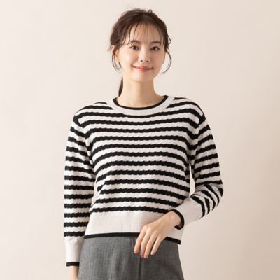 【Ｃｈａｒｍｅ　ｐａｒ　Ｅｃｌａｔ】地柄ボーダーニット（７３１３６４６６）