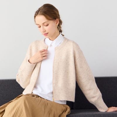 洗える】ネップツイードジップアップニット（73136562