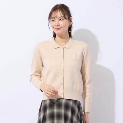 美品✨定価6万円✨ドゥロワー　12G天竺カーディガン　ロゴ刺繍　ベージュ　フリー セール】配色 コード刺繍 花柄 ニット カーディガン（カーディガン