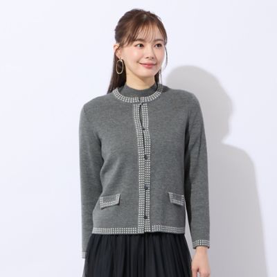 ＜Liliane Burty Eclat (Women/小さいサイズ) ＞【洗える／アンサンブル対応】柄縁取りウール混ニットカーディガン（７３１３６５９２）