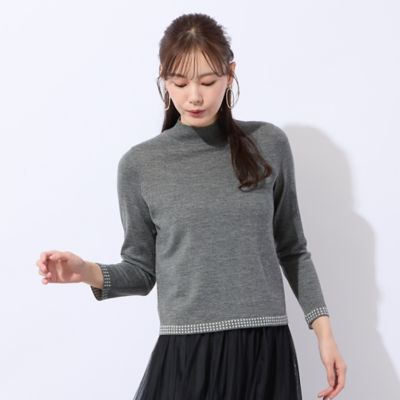 ＜Liliane Burty Eclat (Women/小さいサイズ) ＞【洗える／アンサンブル対応】柄縁取りウール混プルオーバーニット（７３１３６５９３）